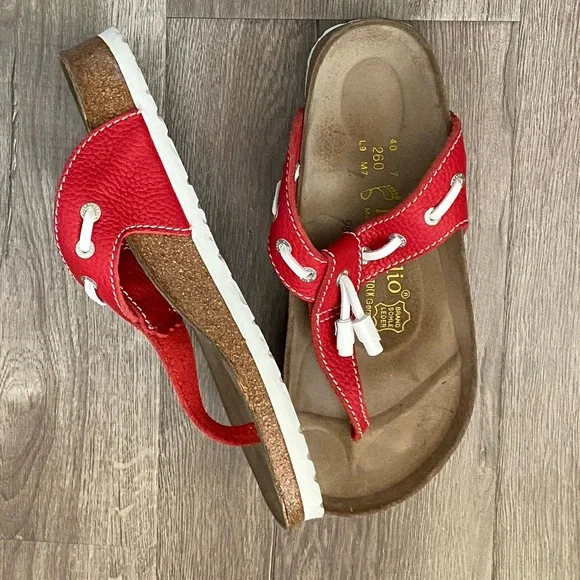 Birkenstock Red Pappillio Thong Sandals Size 9 - Picture 3 of 4